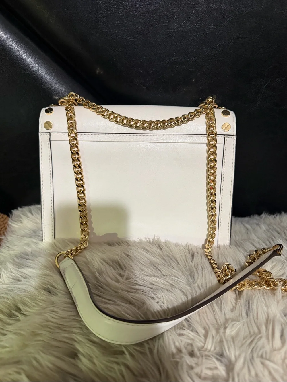 Michael Kors White Gold-Studded Shoulder Bag!